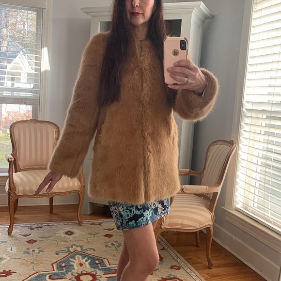 ANN TAYLOR Caramel Tan Brown fur coat XS 0 2 4 winter lady elegant - Picture 12 of 12